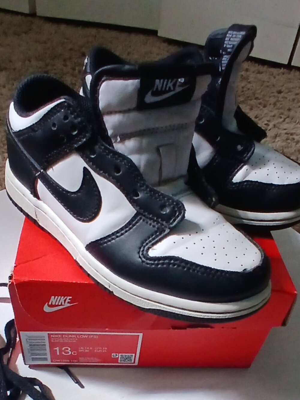 Nike Black and White Low-Top Sneakers Dunks Pandas Kids 13c